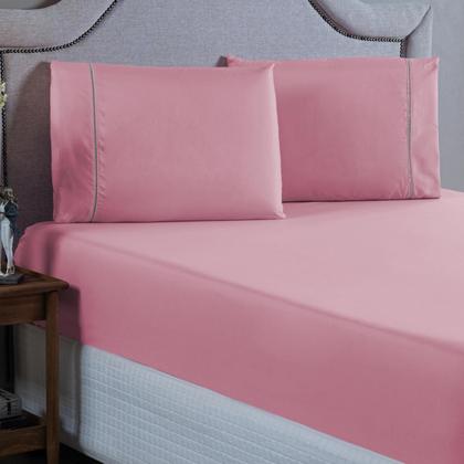 Imagem de Conjunto Cama King Size 400 Fios Lençol com Elástico Fronha Ponto Palito 3 peças 40cm Altura