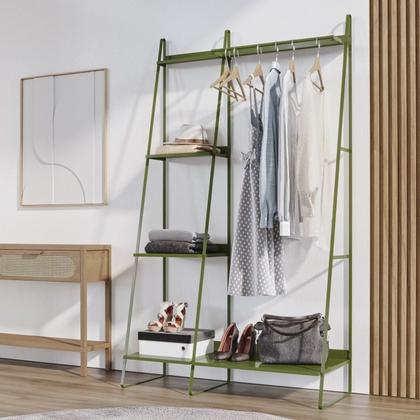 Imagem de Conjunto Cama Queen 2 Mesa de Cabeceira e Arara de Roupas em Aço Begônia CabeCasa MadeiraOriginals