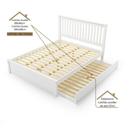 Imagem de Conjunto Cama Queen com Cama Auxiliar em Madeira Maciça Mv Outlet