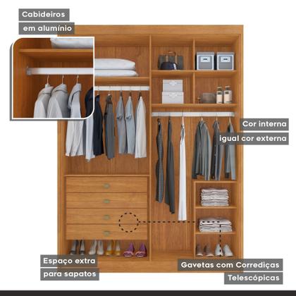 Imagem de Conjunto Cama Solteiro 5 Gavetas Júlia e Guarda-roupa Casal 4 Portas 4 Gavetas Bergamo