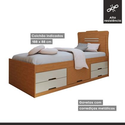 Imagem de Conjunto Cama Solteiro 5 Gavetas Júlia e Guarda-roupa Casal 4 Portas 4 Gavetas Bergamo