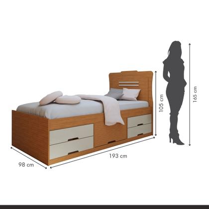 Imagem de Conjunto Cama Solteiro 5 Gavetas Júlia e Guarda-roupa Casal 4 Portas 4 Gavetas Bergamo