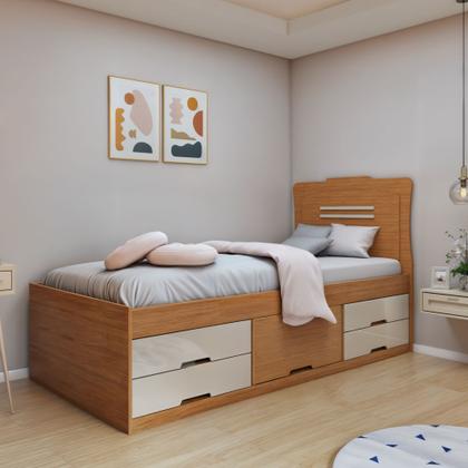 Imagem de Conjunto Cama Solteiro 5 Gavetas Júlia e Guarda-roupa Casal 4 Portas 4 Gavetas Bergamo