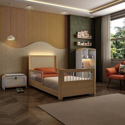 Imagem de Conjunto Cama Solteiro Montessoriana Reversível,estante 4 Nichos e Led, Sapateira 1 Pt Infantil Wave Casatema