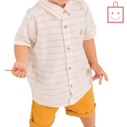 Imagem de Conjunto Camisa Off White e Bermuda Mostarda Infantil Menino Vigat 3856