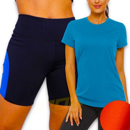 Imagem de Conjunto Camiseta Blusinha MALHA FRIA POLIAMIDA + Short Leg Legging Academia Corrida 544