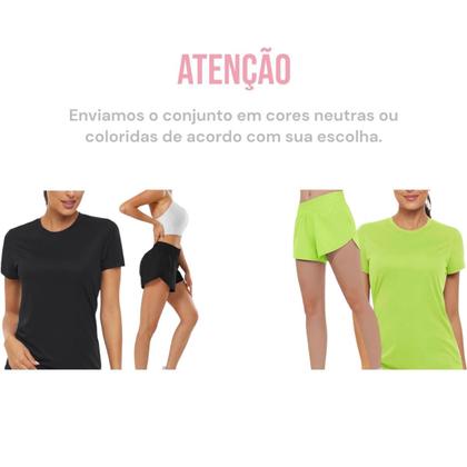 Imagem de Conjunto Camiseta Blusinha MALHA FRIA POLIAMIDA + Short TACTEL Academia Corrida Yoga 558