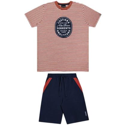 Imagem de Conjunto camiseta malha listrada , bermuda em moletinho