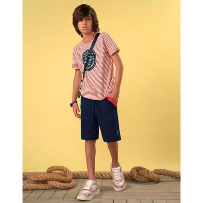 Imagem de Conjunto camiseta malha listrada , bermuda em moletinho