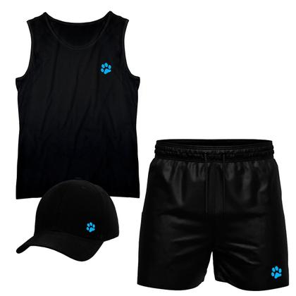 Conjunto Camiseta Regata Algodão Short Tactel E Boné Patas - Relaxado Imagem de Conjunto Camiseta Regata Algodão Short Tactel E Boné Patas