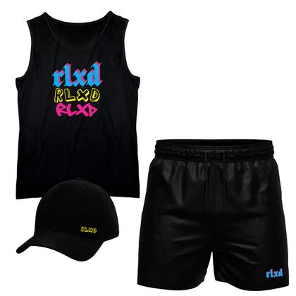 Conjunto Camiseta Regata Algodão Short Tactel E Boné RLXD2 - Relaxado Imagem de Conjunto Camiseta Regata Algodão Short Tactel E Boné RLXD2