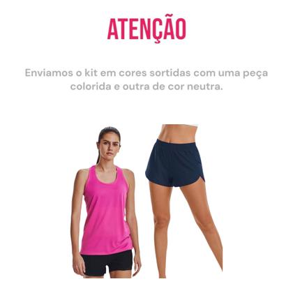 Imagem de Conjunto Camiseta REGATA DRY FITNESS  + Short TACTEL FEMININO Academia Yoga Corrida PLT 589