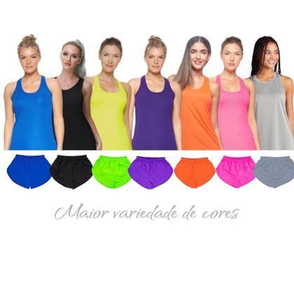 Imagem de Conjunto Camiseta REGATA DRY FITNESS  + Short TACTEL FEMININO Academia Yoga Corrida PLT 589