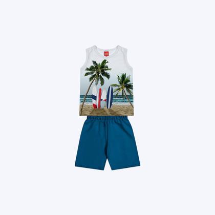 Imagem de Conjunto Camiseta Regata Praia E Bermuda Lisa Infantil Menino Kyly P1001078 Branco