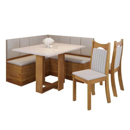 Imagem de Conjunto Canto Alemão Baú América com Mesa de Jantar Retangular 1,20x80 e 2 Cadeiras Dalas Yescasa Bege/Mel/Blonde/Marfim