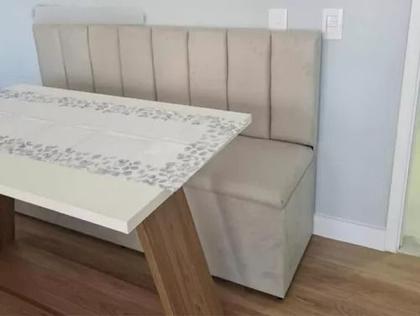 Imagem de Conjunto Canto Alemão Baú Encosto Ripado material sintético 90x45cm