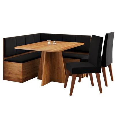 Imagem de Conjunto Canto Alemão Baú Prestigio com Mesa 120x80cm e 2 cadeiras Milao Mel Veludo Preto - Casa Giulia
