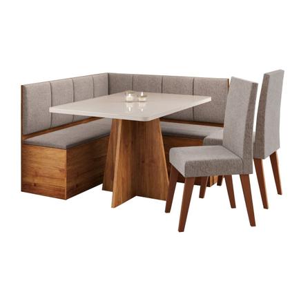 Imagem de Conjunto Canto Alemao Baú Prestigio Mesa 120x80cm e 2 cadeiras Milao Mel/Off White/Linho Kaki - Casa Giulia
