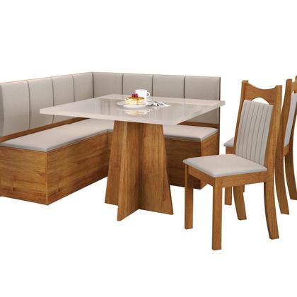 Imagem de Conjunto Canto Alemão com Baú Bariloche Mesa Quadrada 90x90 sem Vidro e 2 Cadeiras Dallas em Mdp/mdf