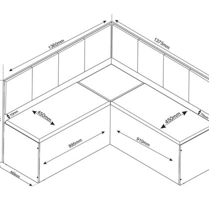 Imagem de Conjunto Canto Alemão com Baú Mesa 120x77,8cm Tampo com Vidro e 2 Cadeiras Milão