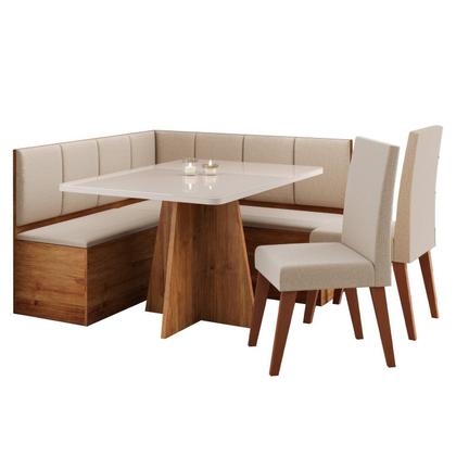 Imagem de Conjunto Canto Alemão com Baú Mesa 120x77,8cm Tampo com Vidro e 2 Cadeiras Milão