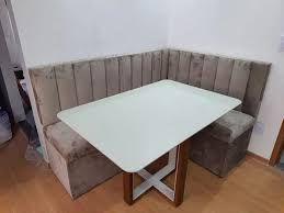 Imagem de Conjunto Canto Alemão com Encosto Ripado em Suede 100cm