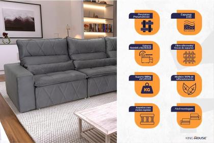 Imagem de Conjunto Canto Amsterdam Cinza c/ Molas Retrátil/Reclinável - King House