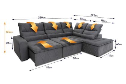 Imagem de Conjunto Canto Amsterdam Cinza c/ Molas Retrátil/Reclinável - King House