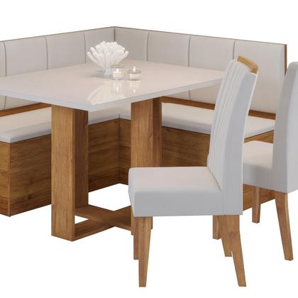 Imagem de Conjunto Canto Baú com Mesa de Jantar Retangular 120x80cm de Vidro e 2 Cadeiras