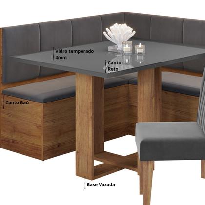 Imagem de Conjunto Canto Baú com Mesa de Jantar Retangular 120x80cm de Vidro e 2 Cadeiras