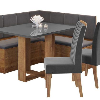 Imagem de Conjunto Canto Baú com Mesa de Jantar Retangular 120x80cm de Vidro e 2 Cadeiras Yescasa Cinza/Mel/Br