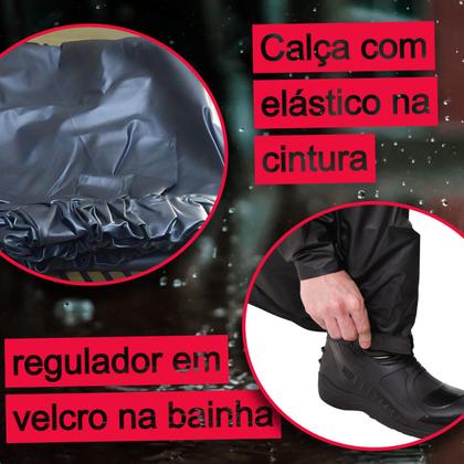 Imagem de Conjunto Capa de chuva Feminina Motoqueiro Tamanho G PVC 0,28mm Combate Com Gola Preto Pioneira - 2900-F-PRE-G