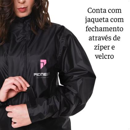 Imagem de Conjunto Capa de Chuva Feminino Tamanho P Preto Impermeável Motoqueiro Nylon 0,20mm Pioneira - 1801-F-PRE-P