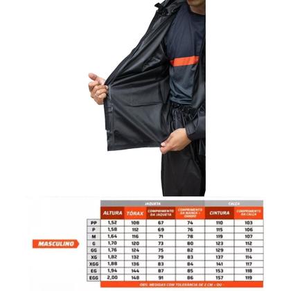Imagem de Conjunto Capa de Chuva Masculina Pvc Pioneira - Tamanho GG - Combate com Gola - Preto