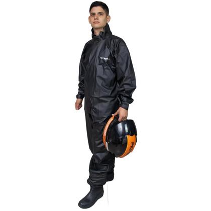 Imagem de Conjunto Capa de Chuva Masculina Pvc Pioneira - Tamanho GG - Combate com Gola - Preto