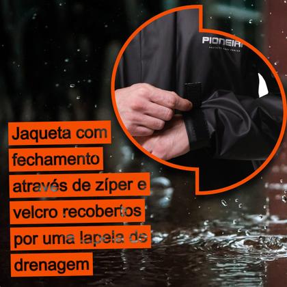 Imagem de Conjunto Capa de Chuva Motoqueiro PVC Gola Alta Masculino Preto Tamanho G Pioneira  Impermeável e Resistente