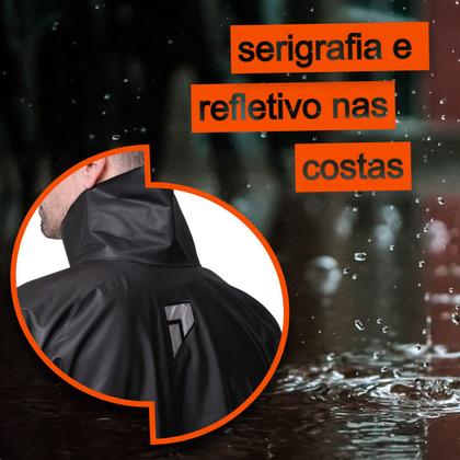 Imagem de Conjunto Capa de Chuva Motoqueiro PVC Gola Alta Masculino Preto Tamanho G Pioneira  Impermeável e Resistente