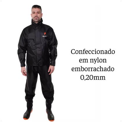 Imagem de Conjunto Capa de Chuva Motoqueiro Tamanho P Nylon 0,20mm Urban Masculino Preto Com Gola Pioneira - 1801-M-PRE-P