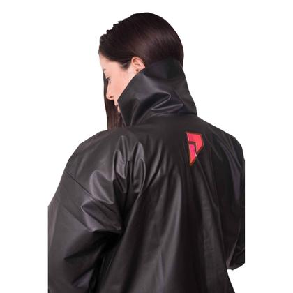 Imagem de Conjunto Capa de Chuva Pvc Combate c/ Capuz Preto Refletiva Resistente Zíper Pioneira 2901