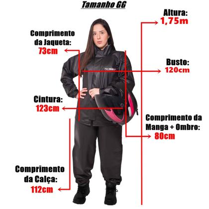 Imagem de Conjunto Capa de Chuva Pvc Combate c/ Capuz Preto Refletiva Resistente Zíper Pioneira 2901