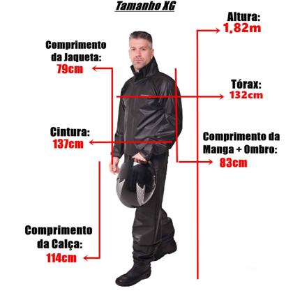 Imagem de Conjunto Capa de Chuva Pvc Combate c/ Capuz Preto Refletiva Resistente Zíper Pioneira 2901