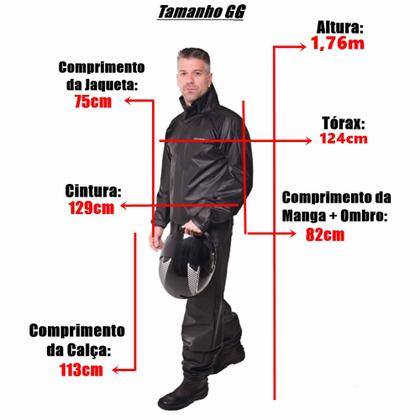 Imagem de Conjunto Capa de Chuva Pvc Combate c/ Capuz Preto Refletiva Resistente Zíper Pioneira 2901