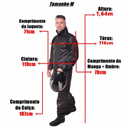Imagem de Conjunto Capa de Chuva Pvc Combate c/ Capuz Preto Refletiva Resistente Zíper Pioneira 2901