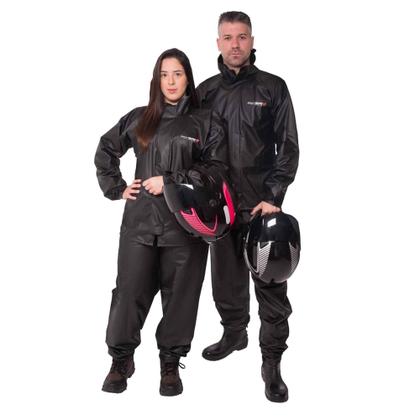 Imagem de Conjunto Capa de Chuva Pvc G Combate c/ Capuz Feminina Preto Refletiva Resistente Zíper Pioneira 2901-F-PRE-G