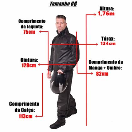 Imagem de Conjunto Capa de Chuva Pvc GG Combate c/ Capuz Masculino Preto Refletiva Resistente Zíper Pioneira 2901-M-PRE-GG