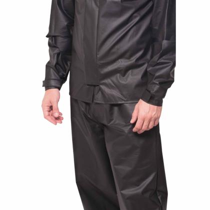 Imagem de Conjunto Capa de Chuva Pvc GG Combate c/ Capuz Masculino Preto Refletiva Resistente Zíper Pioneira 2901-M-PRE-GG