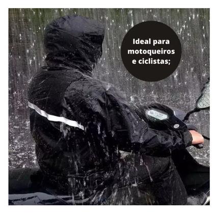 Imagem de Conjunto Capa De Chuva Roupa Para Motoqueiros Ciclistas Impermeável Calça Jaqueta C/ Capuz