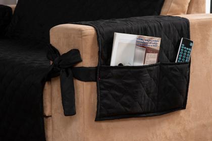 Imagem de Conjunto capa de sofá face única 2 e 3 lugares com porta objetos e laço preto