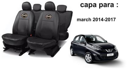 Imagem de Conjunto Capas de Couro Nissan March 2017-2018 + Capa de Volante + Chaveiro Nissan