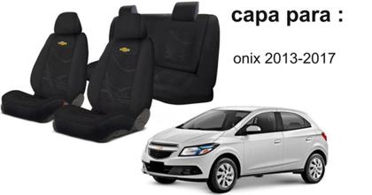 Imagem de Conjunto Capas Tecido Premium Onix 2013 a 2017 + Volante + Chaveiro GM